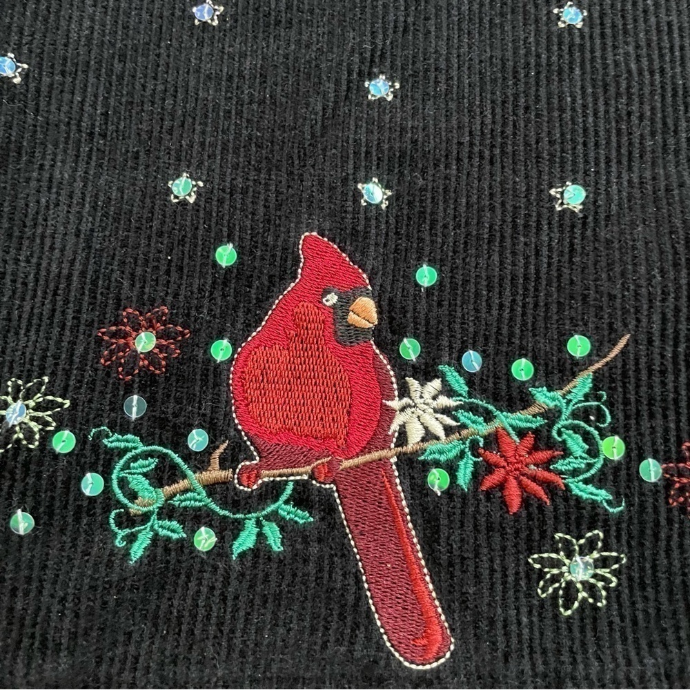 Vintage Embroidered Christmas Cardinal Holiday Vest Sequins Floral Women's XL - Picture 3 of 14
